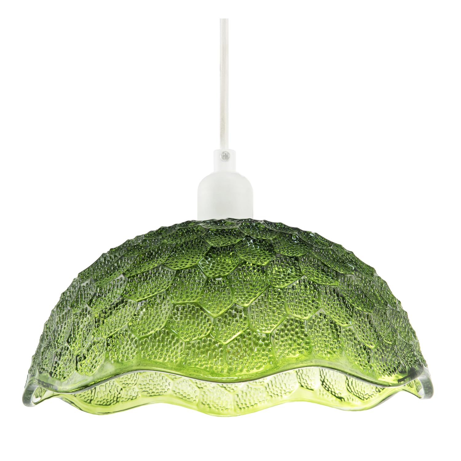 Tortoise Designed Emerald Green Glass Textured Ceiling Pendant Lighting Shade | 27cm x 12cm | Unique Wavy Bottom Trim by Happy Homewares