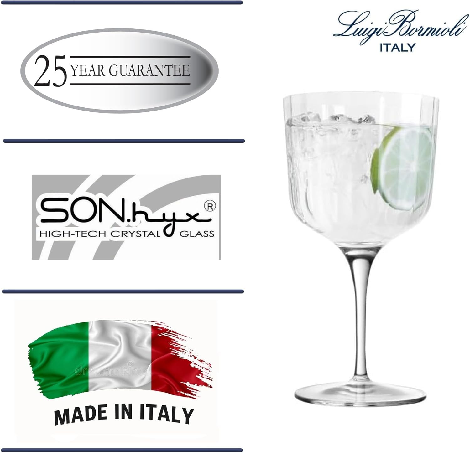 Luigi Bormioli Bach 20.25 oz All Purpose Glasses, Set of 4 - Titanium Reinforced Stem, Made of SON-hyx Crystal - Sinuous Design Mixed Drink Glass - Made in Italy, Dishwasher Safe