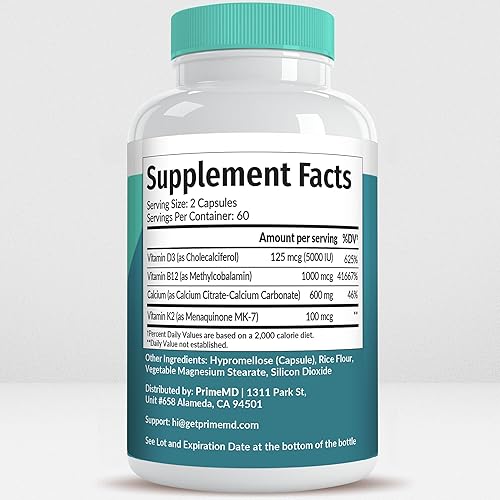 Miniatura 17 de Suplementos de calcio 4 en 1 para mujeres y hombres – Calcio con vitamina D3 K2 suplemento de 5000 UI, 601 mg por porción, sin gluten, apto