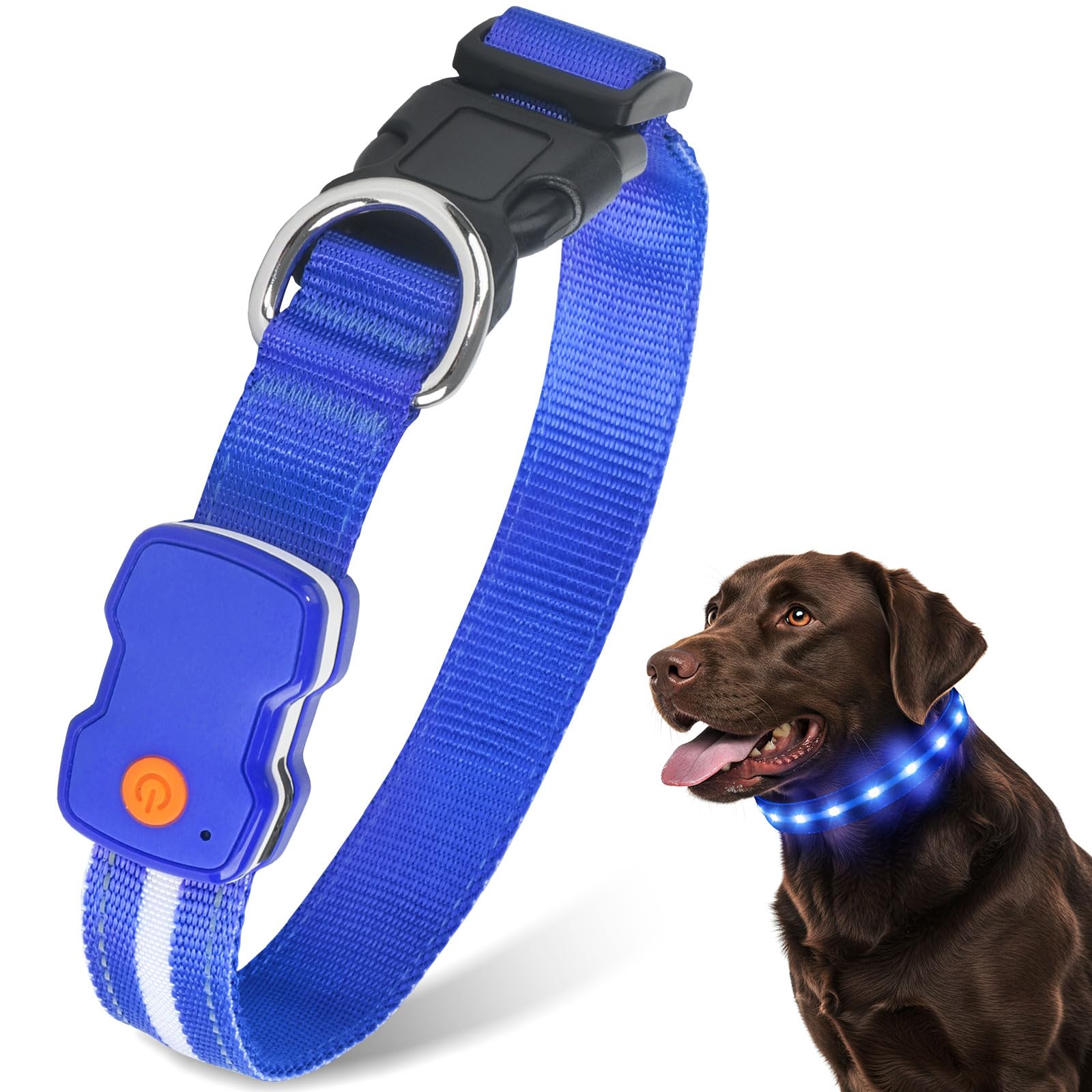 CAWJUG Light up Dog Collar, Rechargeable LED Dog Collar with 3 Glowing Modes, Adjustable Flashing Dog Collar for Small Medium Large Dogs(Blue, S)