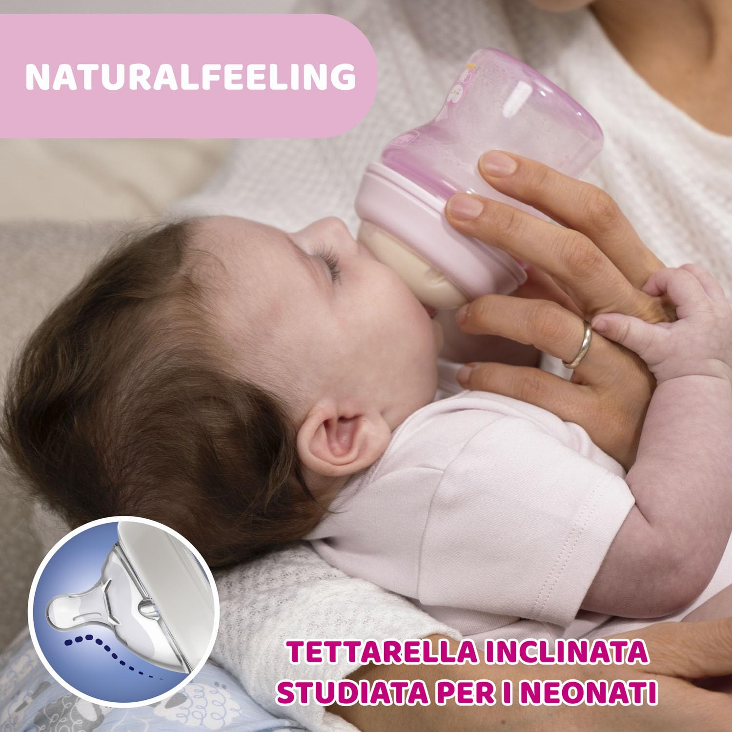 Chicco Natural Feeling Biberon Anticolica 0 Mesi + da 150 ml, Biberon con Tettarella in Silicone Morbida e Flessibile, Adatto per Allattamento Misto, Flusso Lento, Colore Neutro