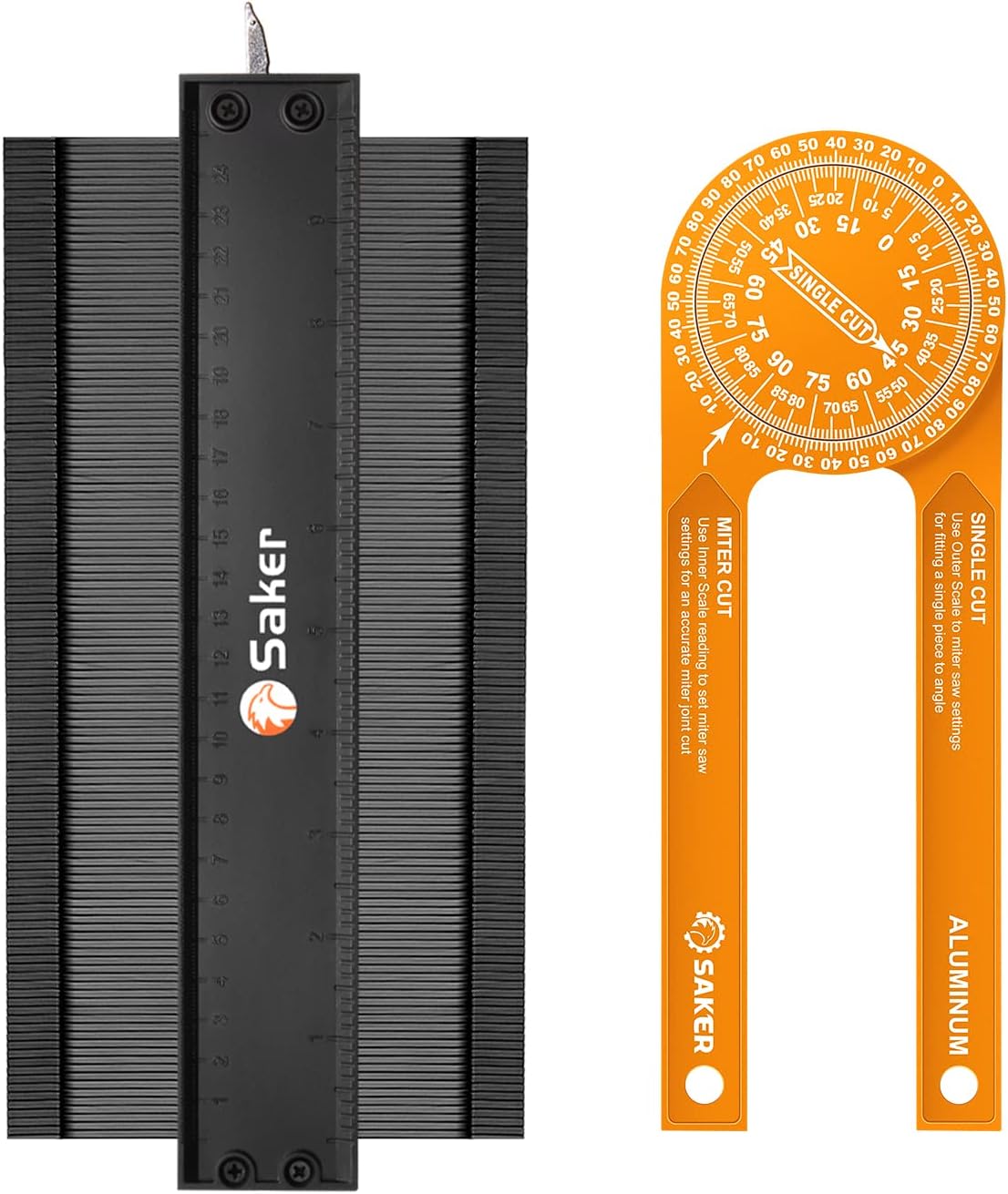 Saker 10Inch Contour Gauge Profile Tool and Saker Miter Saw Protractor,Orange
