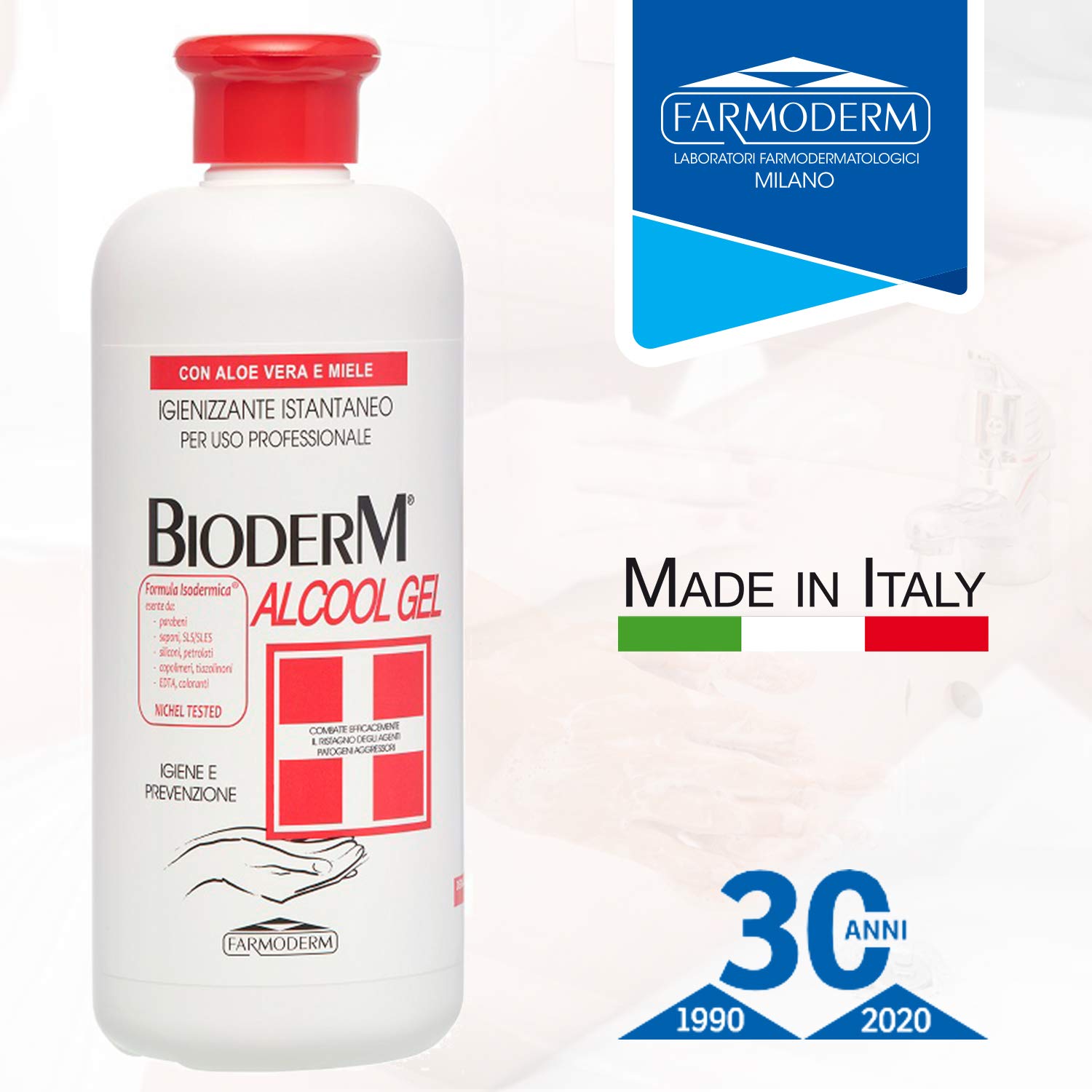Bioderm Alcool Gel Igienizzante Mani 500 ml - Soluzione Alcolica con Aloe Vera