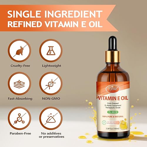 Miniatura 8 de Aceite de vitamina E 100% puro y natural, 70,000 UI de aceite orgánico de vitamina E prensado en frío para piel, cara, cabello, uñas y cicatrices,
