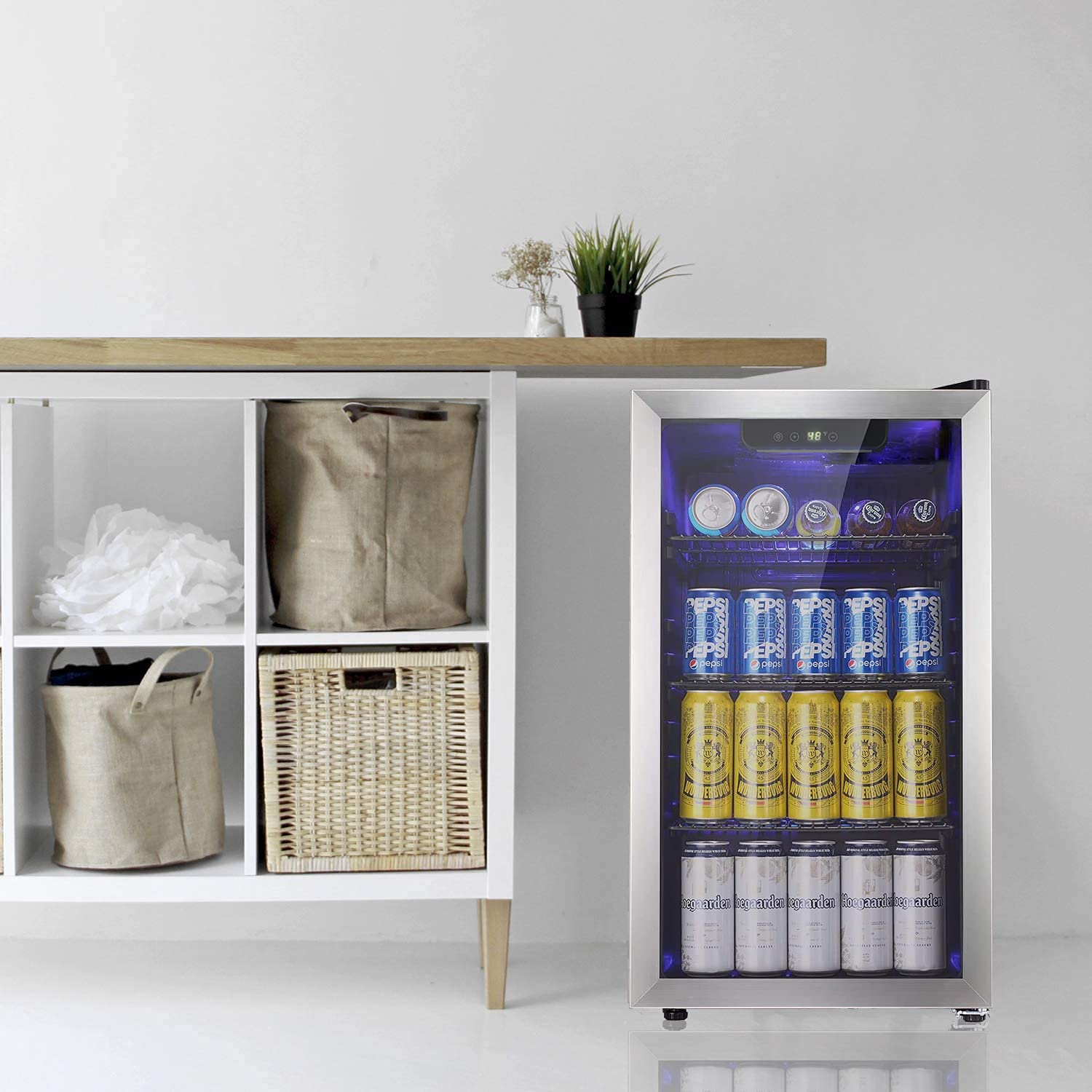 Antarctic Star Beverage Refrigerator -125 Can Mini Fridge For Soda Beer Or Wine, Stainless Steel Door Frame, For Office Or Bar With Adjustable Removable Shelves, Black, 3.3 Cu.Ft on Fridge.com - View 3