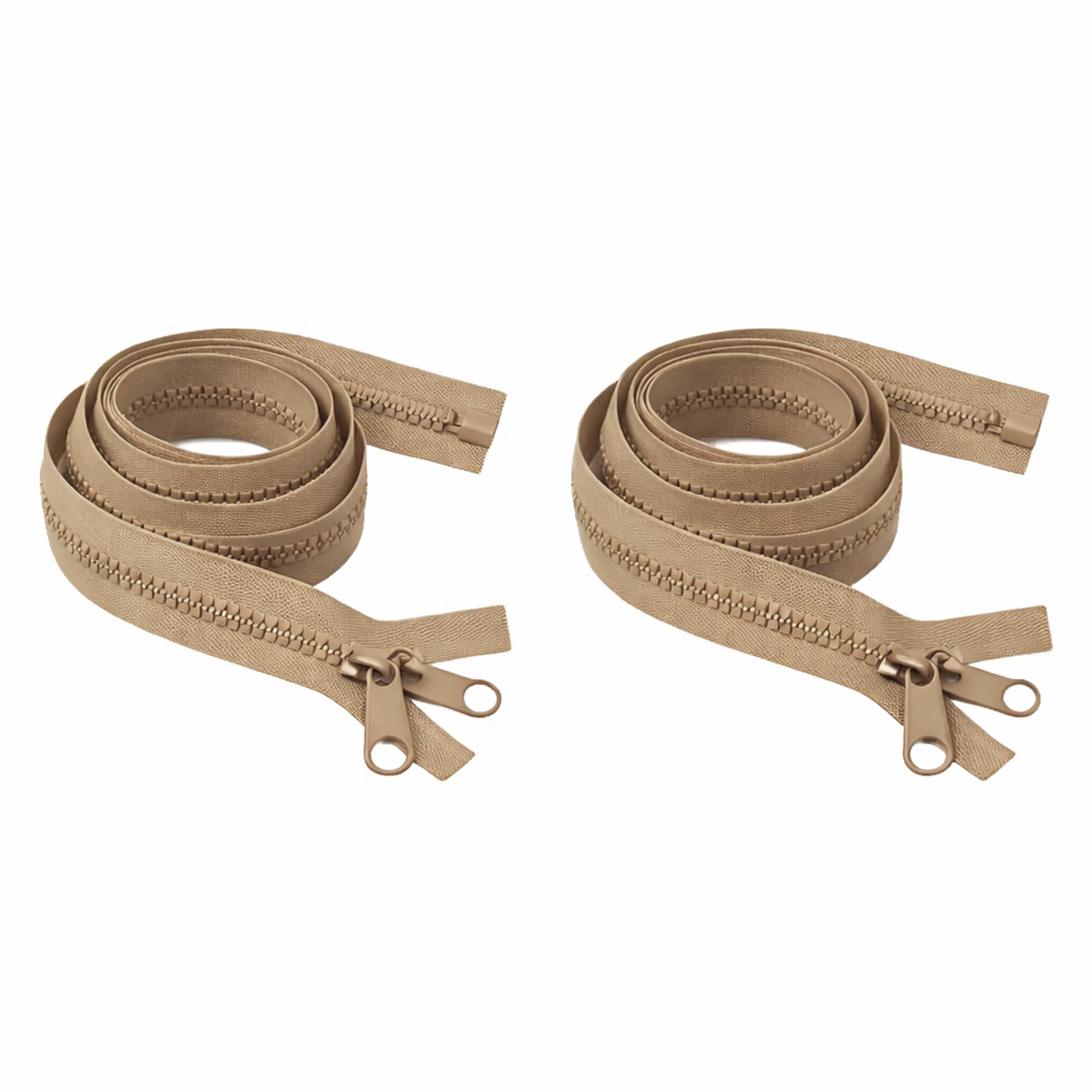 Mandala Crafts #5 72 Inch Double Pull Zippers – 2 Tan Reversible Heavy Duty Plastic Separating Zippers with Dual Tabs for Trampoline Tent Sleeping Bag Canvas Boat Cover