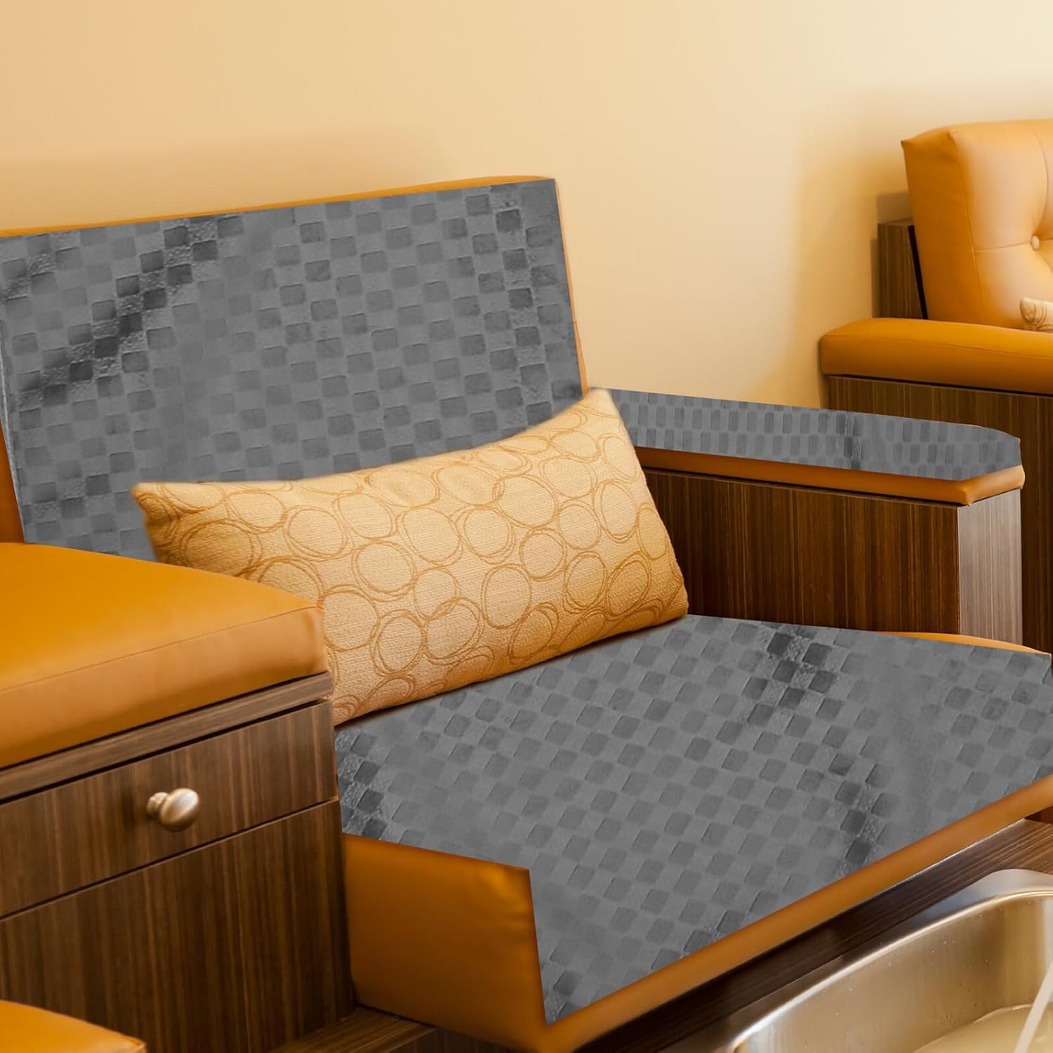 Uonlytech Velvet Chaise Lounge Cover and Massage Sofa Slipcover Set, Fitted Salon Couch Protector with Armchair Cover, Machine Washable Gray 4pcs Set for Spa and Home Use