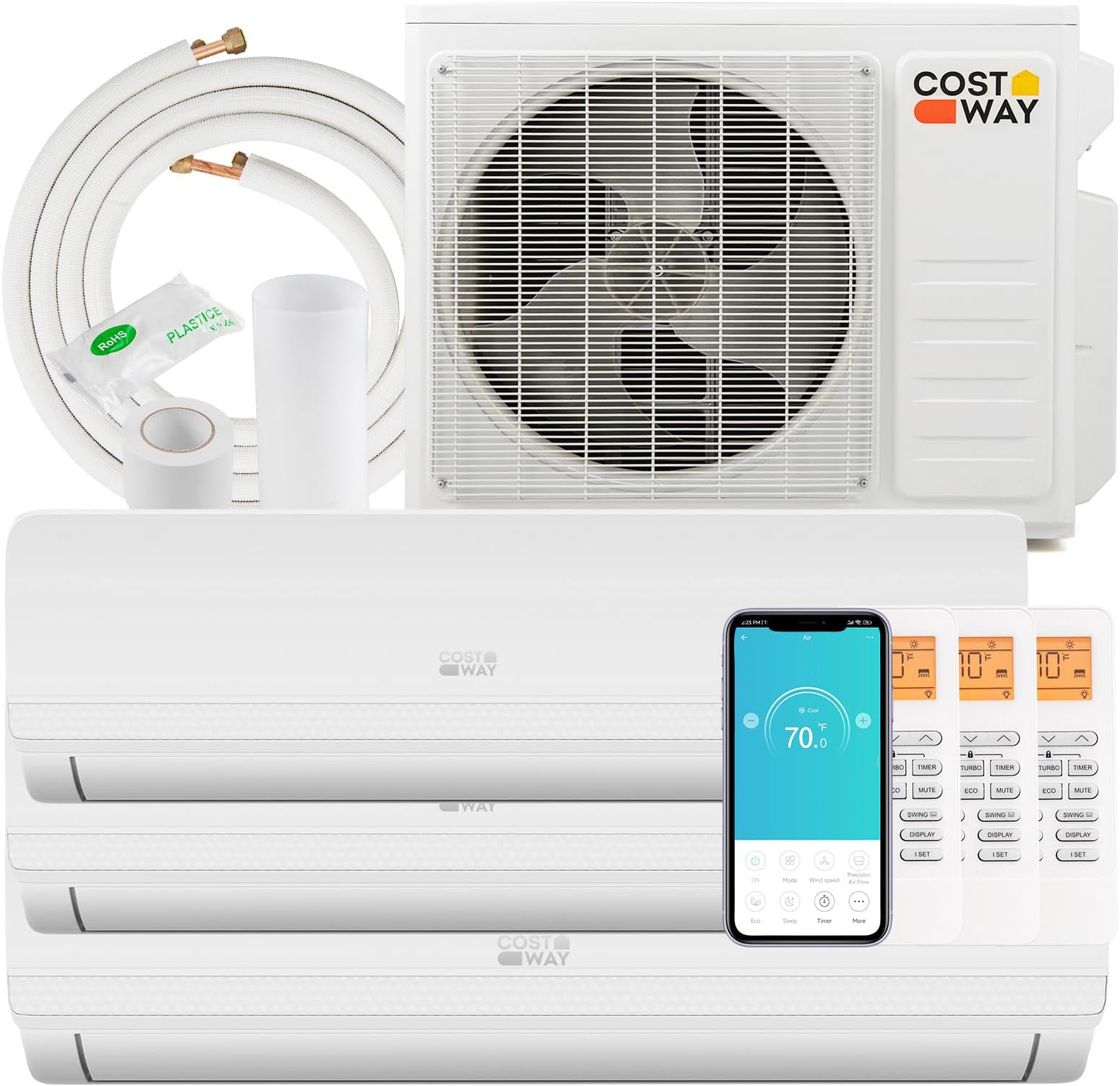 Amazon.com: COSTWAY 27k BTU Tri 3 Zone Mini Split Air Conditioner, 19 ...