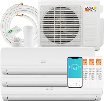 Amazon.com: COSTWAY 27k BTU Tri 3 Zone Mini Split Air Conditioner, 19 ...