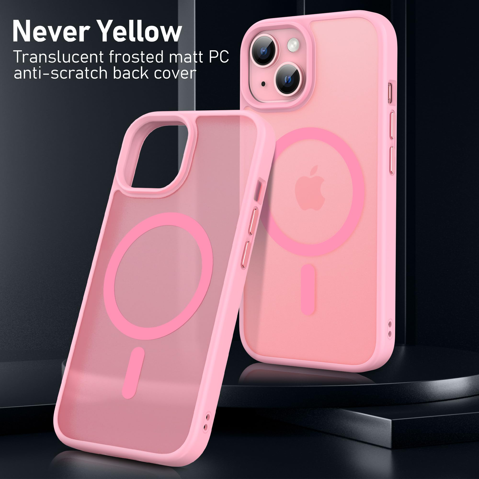 YisrLery 5 in 1 per Magnetica Cover iPhone 13 con 2 Vetro Temperato e 2 Vetro Fotocamera, Compatibile Mag Safe Hard PC Anti-Graffio Protettiva Case Antiurto Custodia con Bumper TPU (Rosa)