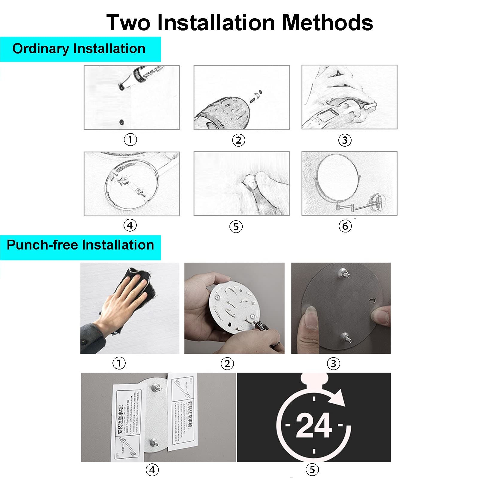 Espejo De Maquillaje Montado En La Pared con Luz,USB Recargable Espejo de Tocador de Pared con LED,Espejo de Aumento 360 Giratorio, Perfecto como Regalo para Mujeres y Niñas,3X Magnifying