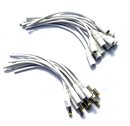 Wizzo (Pack of 20+20 20 Pieces 12V DC 2.1mm Power Pigtail Male + 20 Pieces Female Cable Plug Wire for CCTV Camera 16CM Moulded Connector Wire (White)