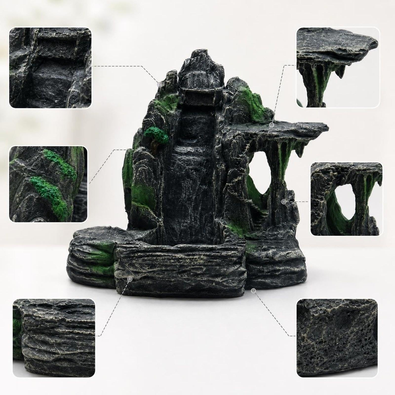 Adorno de Resina de Montaña con Cascada de Piedra para Decoración de Acuarios de Mesa para Paisajismo Acuático Y