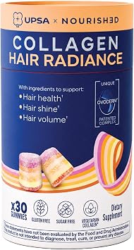 Upsa Nourished Collagen Hair Health 30 Count Ovoderm Egg Membrane Complex with Biotin, Zinc & Copper for Healthy, Shiny & Fuller-Looking Hair Sugar-Free Vegetarian Gummies