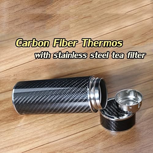 Miniatura 3 de Kipalm Taza de viaje de fibra de carbono real, doble pared aislada al vacío, acero inoxidable, accesorio para auto, hogar, oficina al aire libre