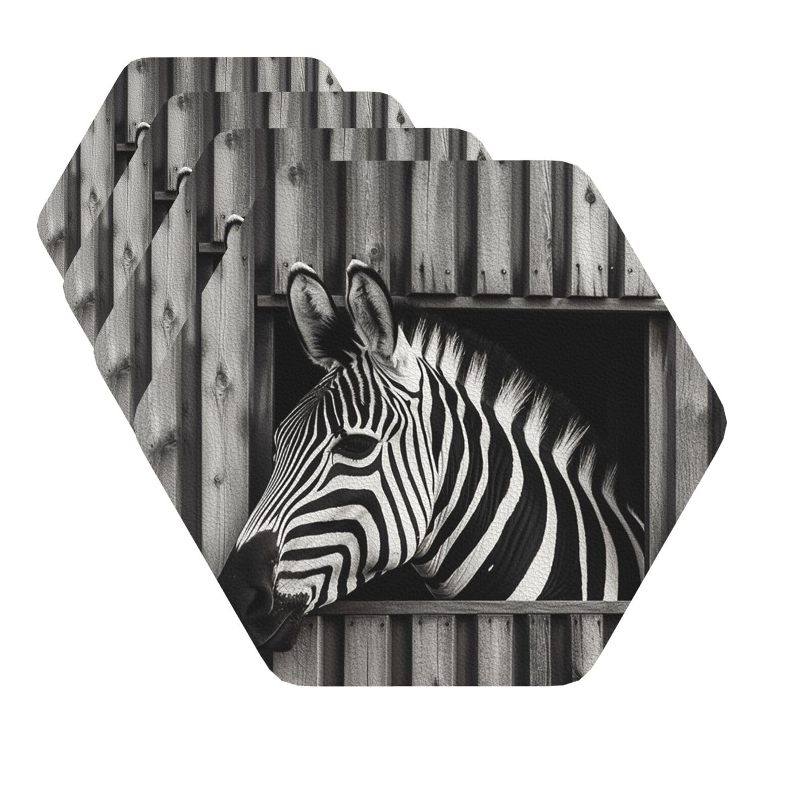 Drink Coasters Set of 4 Quick-Dry Leather Coaster Zebra Pokes Its Head Out Coasters for Drinks Coffee Cup Mat Tabletop Protection Heat Resistant Coaster for Kitchen Bar Office Home Decor