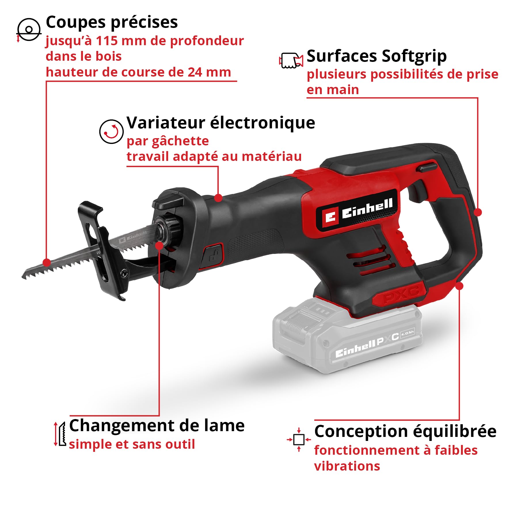 Einhell Scie sabre sans fil sans fil TE-AP 18/24 Li-Solo