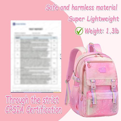 Miniatura 6 de IHZZ Mochila para niñas, mochila escolar de arcoíris estrellado, mochila Kawaii con lonchera y caja de lápices, Mochilas Escolares para Niñas, Rosado