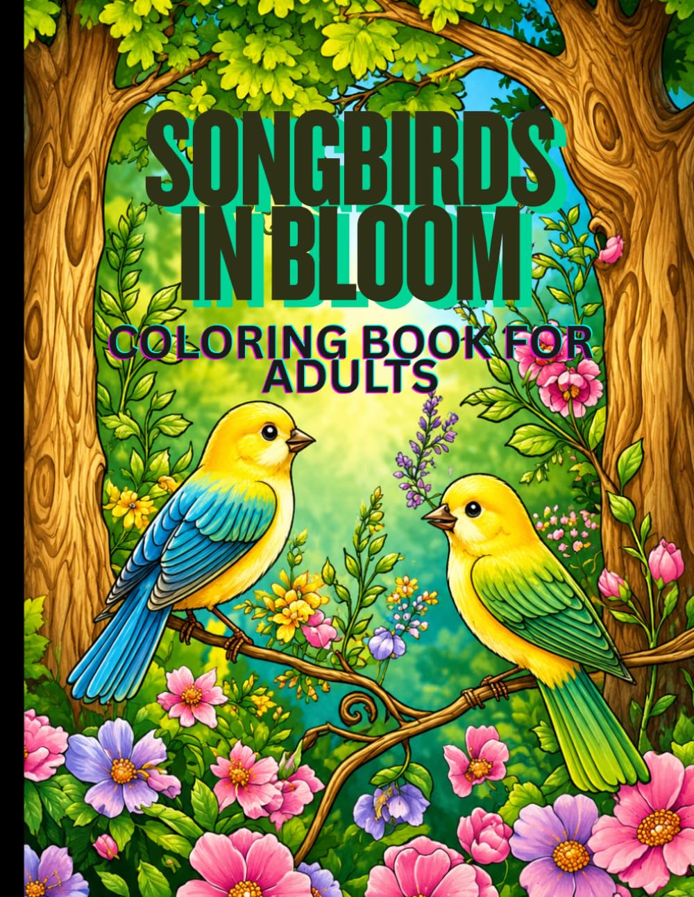 Songbirds in Bloom relaxing coloring book: 30 Unique Adult Coloring Designs (61-pages)