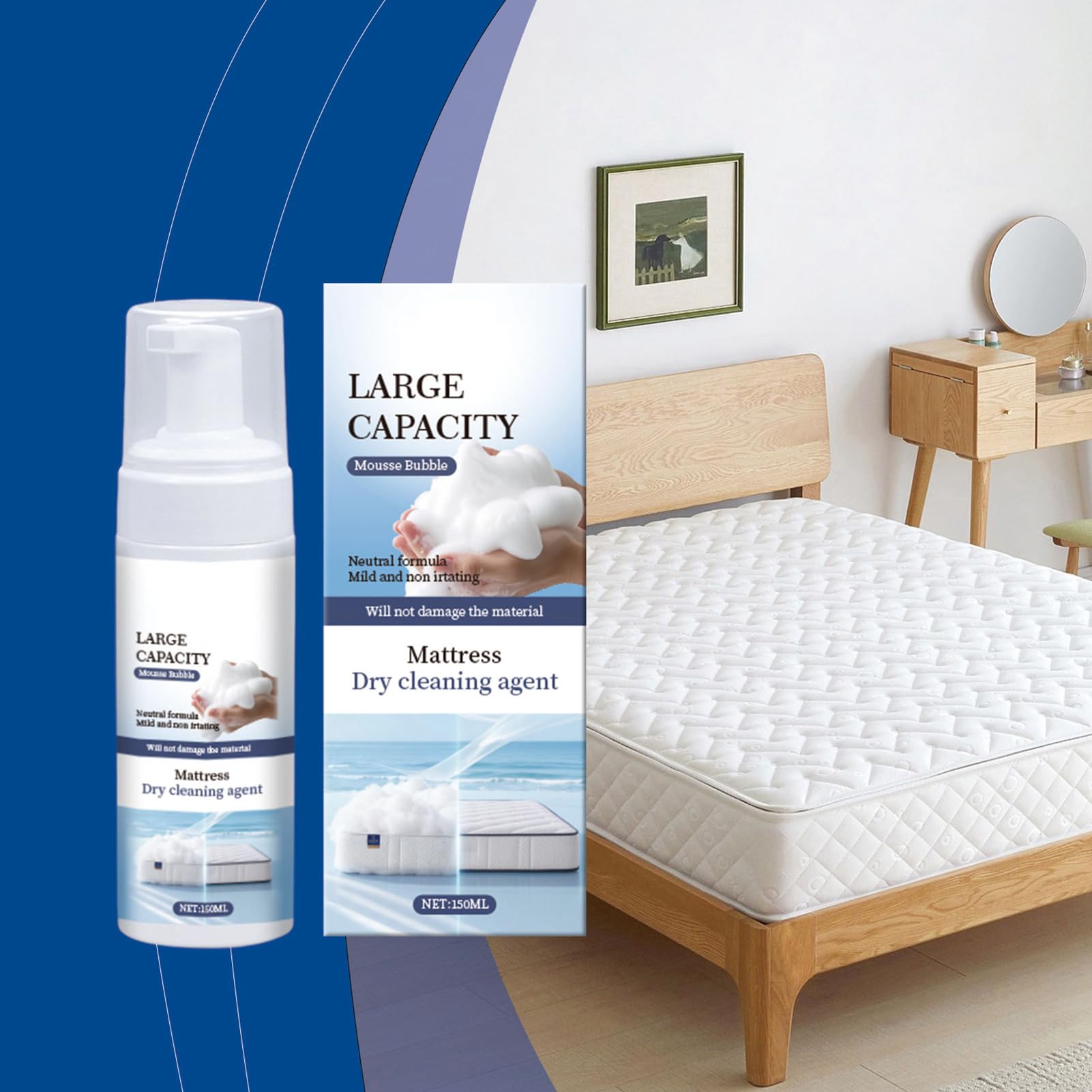 Détachant pour matelas - 150 ml - Nettoyage doux et frais à long terme - Spray multifonction - Pour canapés, rembourrage, dortoir, hôtel