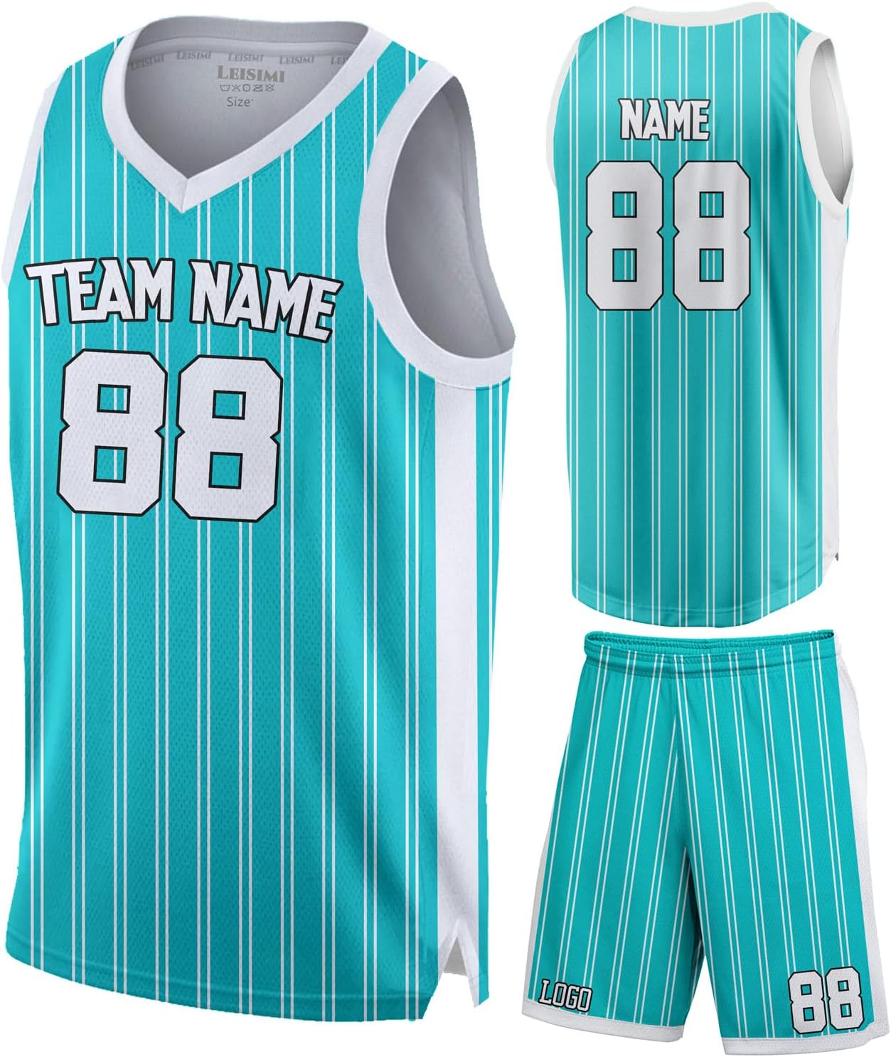 Men Women V-Neck Sleeveless Basketball Jersey Stripe Uniform for Team Training