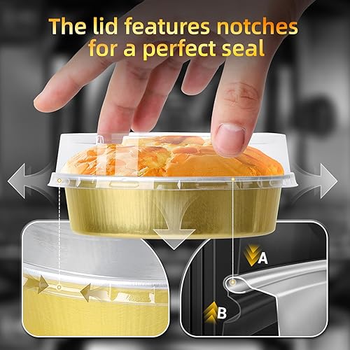 Miniatura 4 de Beasea Mini moldes para tartas con tapas, paquete de 120 moldes desechables de 4 pulgadas y 8 onzas, moldes dorados de papel de aluminio pequeños de