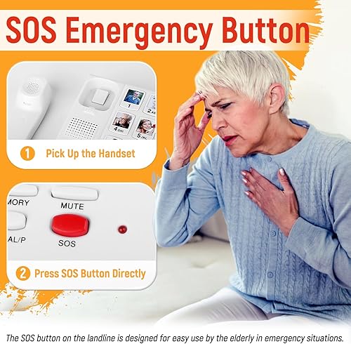 Miniatura 3 de Teléfono de botón grande para personas mayores, teléfonos fijos Uvital para personas mayores con 10 botones grandes de marcación de un solo toque,