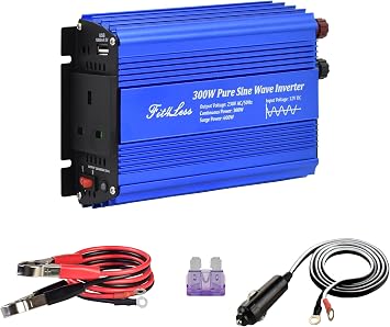 Pure Sine Wave power inverter 300 Watt rated 600 Watt Peak DC 12V to AC 230 50Hz with BS socket output and DC5V USB Output (Input DC12V)