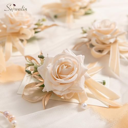 Miniatura 10 de Serwalin Juego de ramilletes de rosas azules y boutonniere para hombre, para boda, flores artificiales, ramilletes, pulsera para boda, madre de