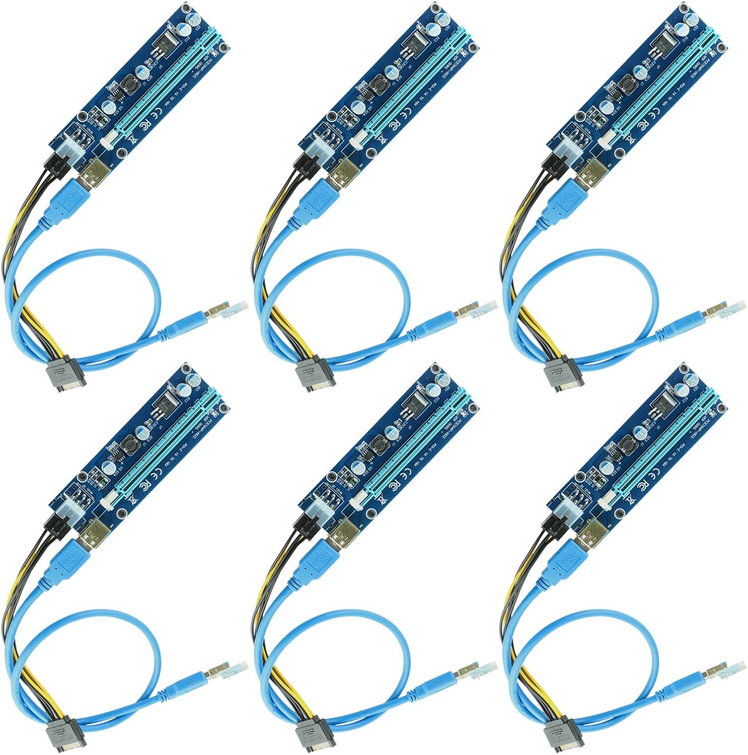 Ubit PCI-E Riser,Powered Riser Adapter Card,PCIE VER 006C 6-pin 16x to 1x,6PIN PCI-E to SATA Power Cable, Riser Card for Bitcoin/Litecoin/ETH Coin - GPU Riser Adapter - Ethereum Mining (6Pack)