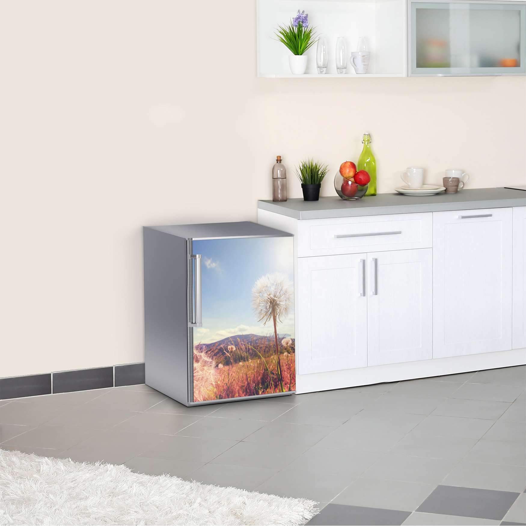 Kühlschrank Muster I Dekoration für Kühlschranktür - Aufkleber Folie abwaschbar I Deko Küche - Design: Dandelion