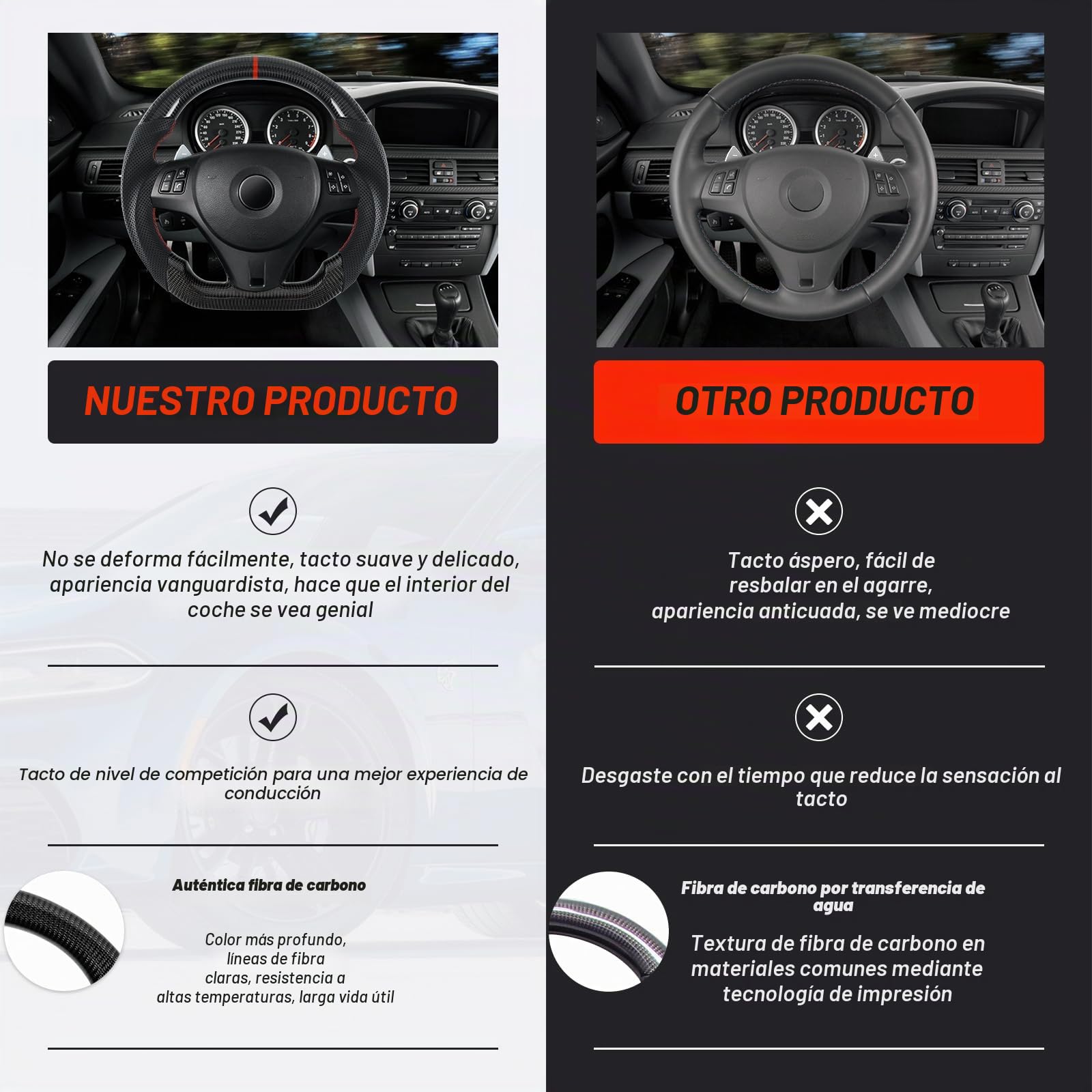 Volante de fibra de carbono real hecho a mano en forma de D con agujeros de paleta afilados para BMW M Sport 1/3 Series M3/E88 E90 E91 E92 E93 2005-2012