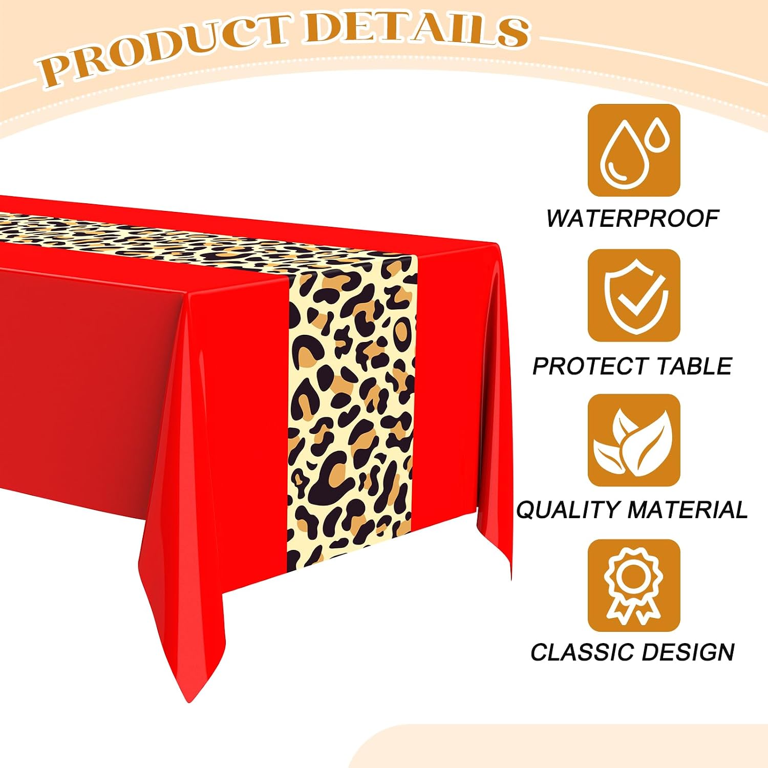 Buryeah 3 Pcs 54 x 108'' Plastic Disposable Leopard Tablecloth, Red