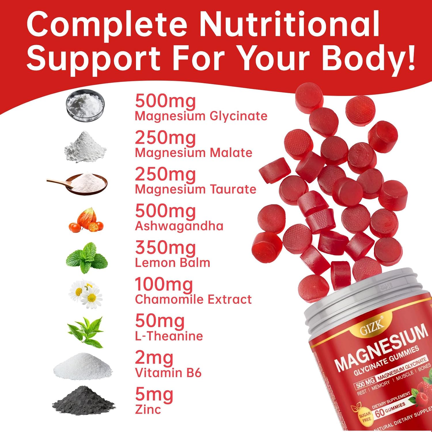 Magnesium Glycinate Gummies 500mg – Sugar Free Magnesium Gummies for Sleep, Stress, Muscle & Nerve Support – for Adults & Kids 4+, Vegan, No Melatonin (Raspberry Flavor, 60 Count) - Image 5