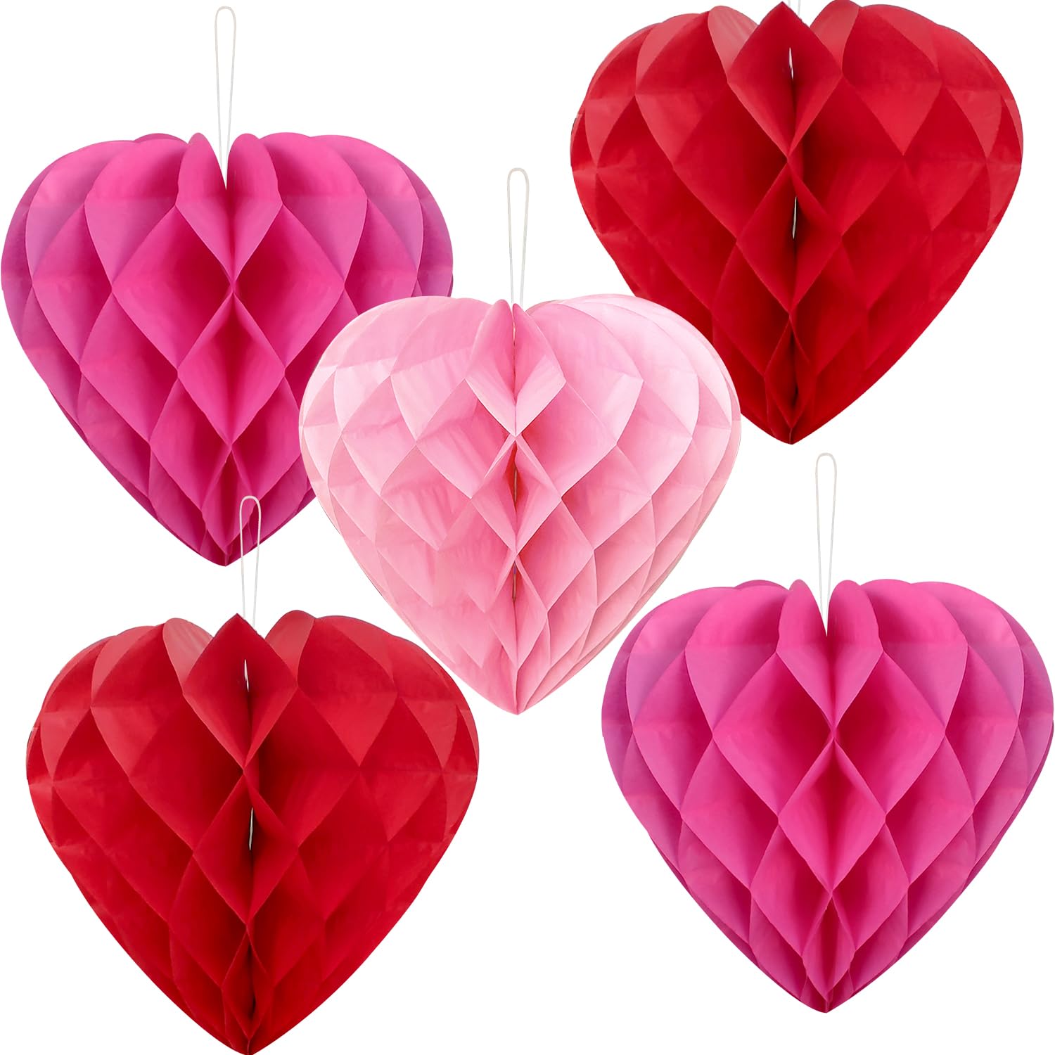 PheiLa 5 Pcs 12 Inch Heart Honeycomb Party Decorations Heart Shaped Pom Poms Paper Honeycomb Ball Decorations for Wedding Birthday Valentines Day Engagement Party Supplies