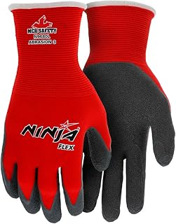 Ninja Flex Latex Coated Palm Gloves, Red/Gray, Medium, 1 Pair, Lot of 12