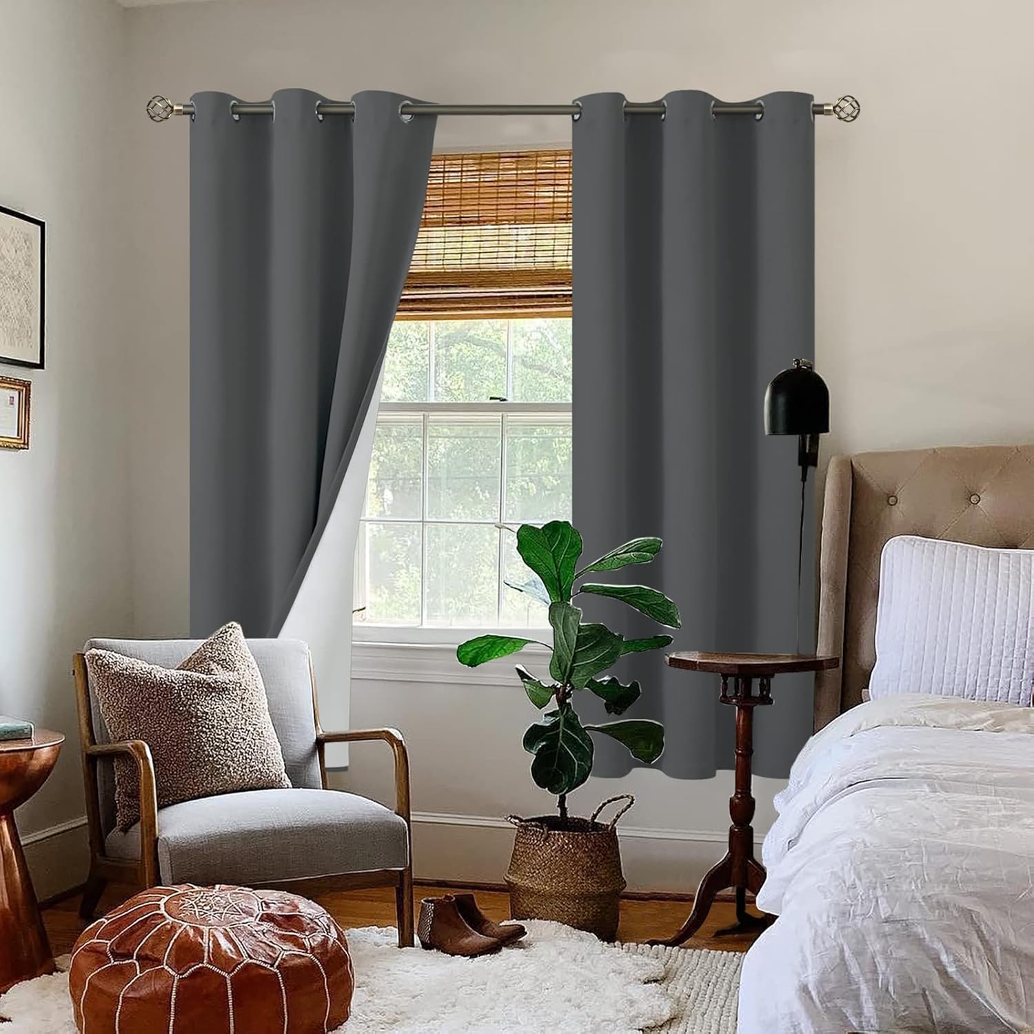 bgment blackout curtains for bedroom 63 inch length 2 panels set, thermal insulated bedroom curtains soundproof room darkening window curtain drapes, each grommet curtains 42 inch wide, dark grey 42"w x 63"l (pack of 2) dark grey