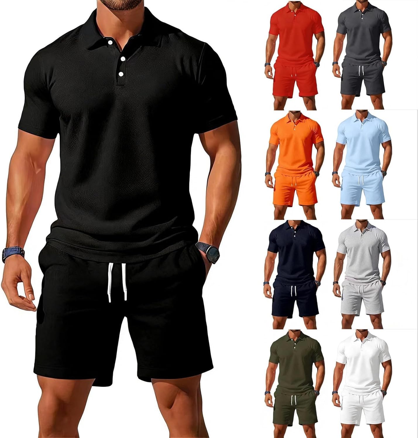 Cambkatl Men's Summer 2 Piece Outfits Short Sleeve Lapel Golf T-Shirt and Shorts Casual Tracksuit Sets with Pockets