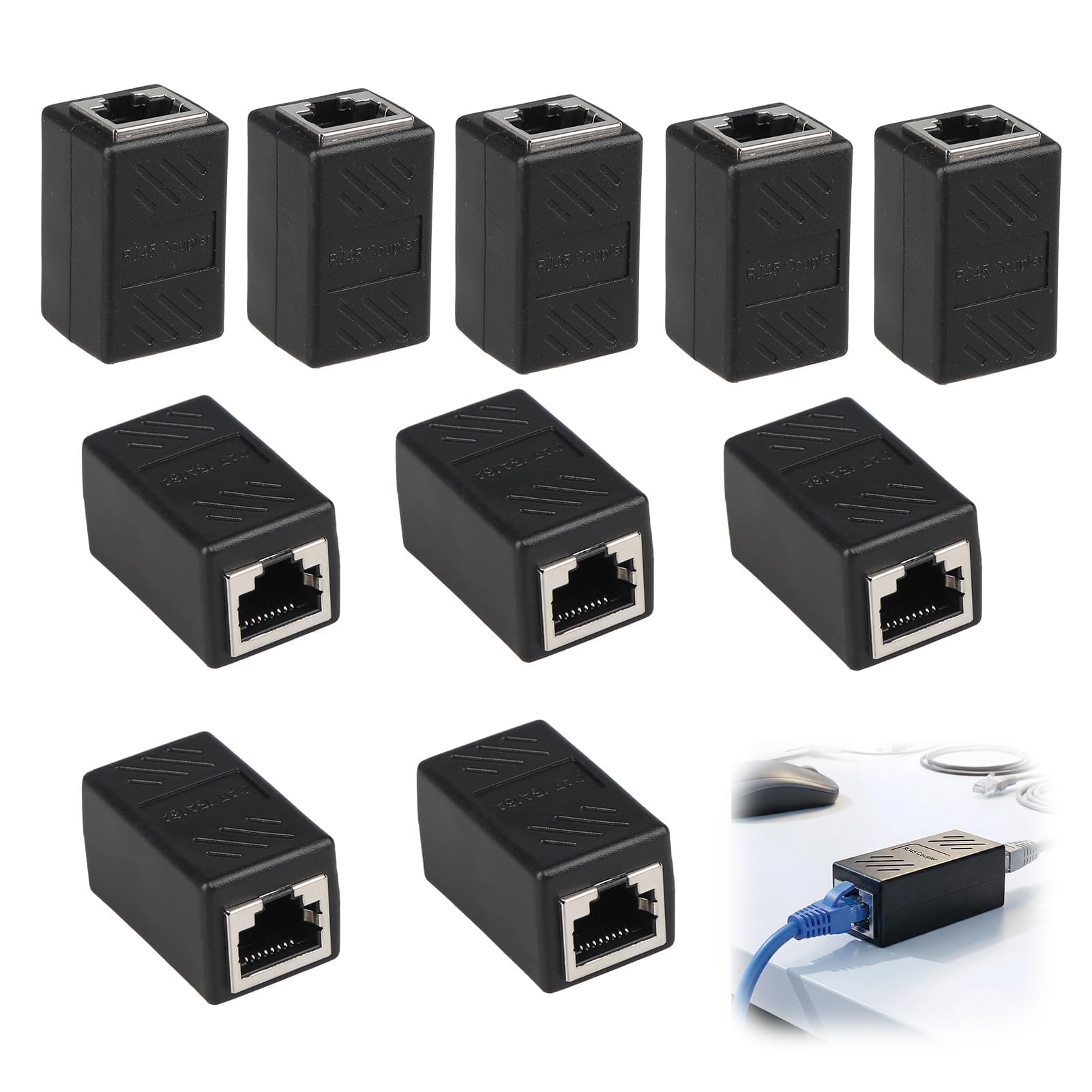 10 Unidades Adaptador RJ45 Hembra a Hembra Cat7, Conector RJ45, Empalme Adaptador Ethernet Blindado Gigabit, Conectores Ethernet, Acoplador de Red para Cat7 Cat6 Cat5e Cat5