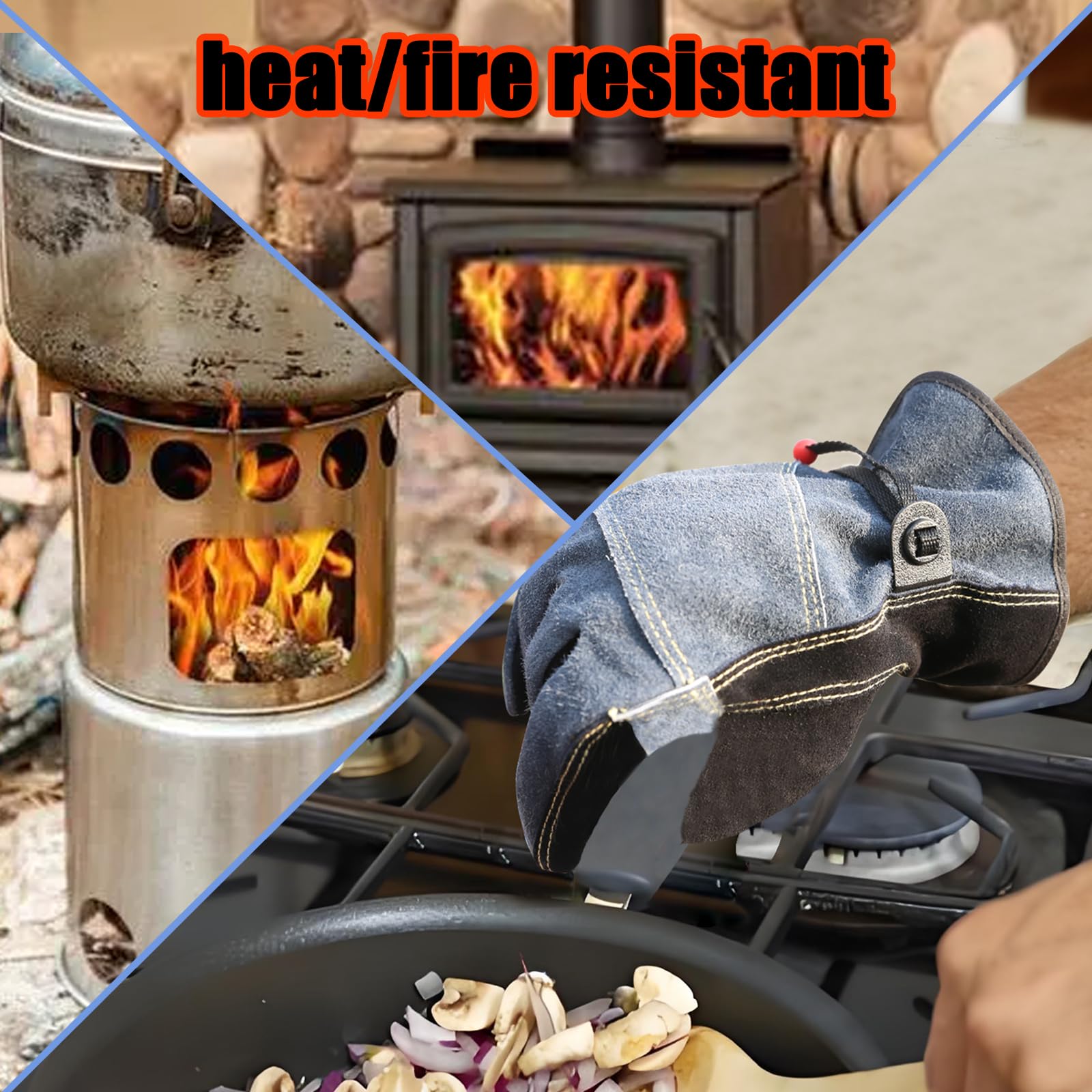 1 paire de gants de sécurité en cuir résistants à la chaleur, utilisés pour le soudage, la cheminée, le four, les poêles à bois, les barbecues, 1 paire (gris, taille L)