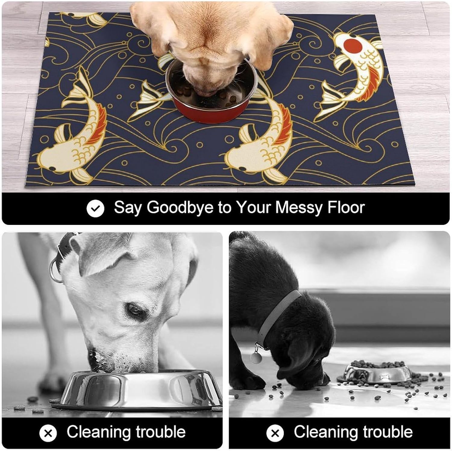 Japan Waves Fish Pet Feeding Mat Dog Cat Food Placemats for Water Bowl Non Slip