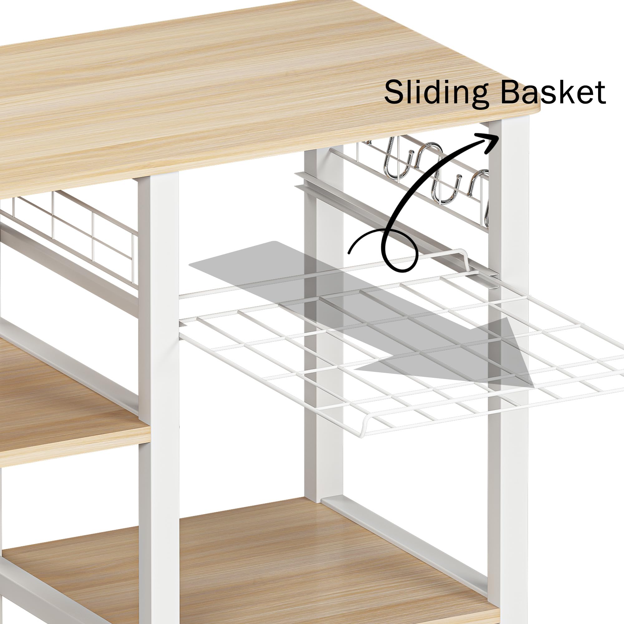 Scaffale da Cucina, 3 +4 Supporto per Forno a Microonde con Ripiani, Mobile cucina salvaspazio con cesti in Filo Metallico, 90x40x83 cm (Acero)