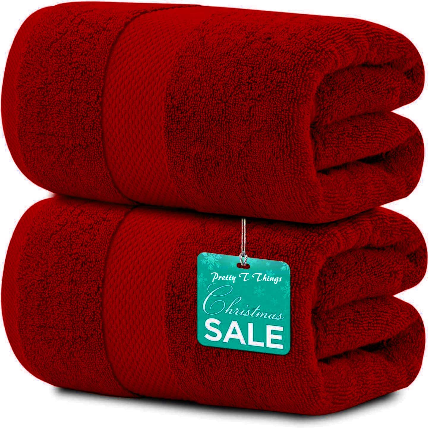 Pretty T Things 2 x Super Jumbo Bath Sheets 100% Egyptian Combed Cotton Super Soft Large Bath Sheet Towels (Red, 2 Bath Sheets Only)