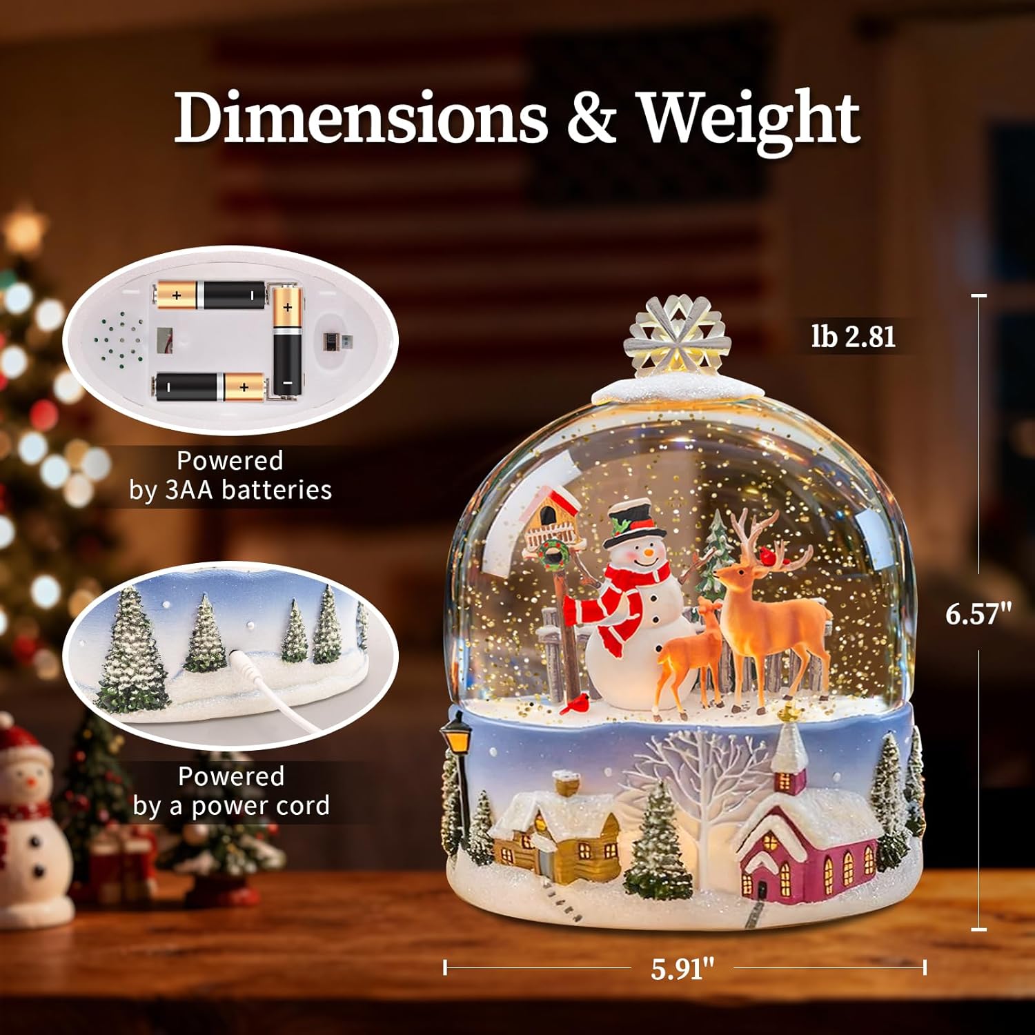 Snowman Christmas Snow Globe Lantern - Musical Snow Globes That Light Up with Cardinal Reindeer and Pine Trees, LED Glitter Water Spinning Decoration Gift Music Box - Image 5