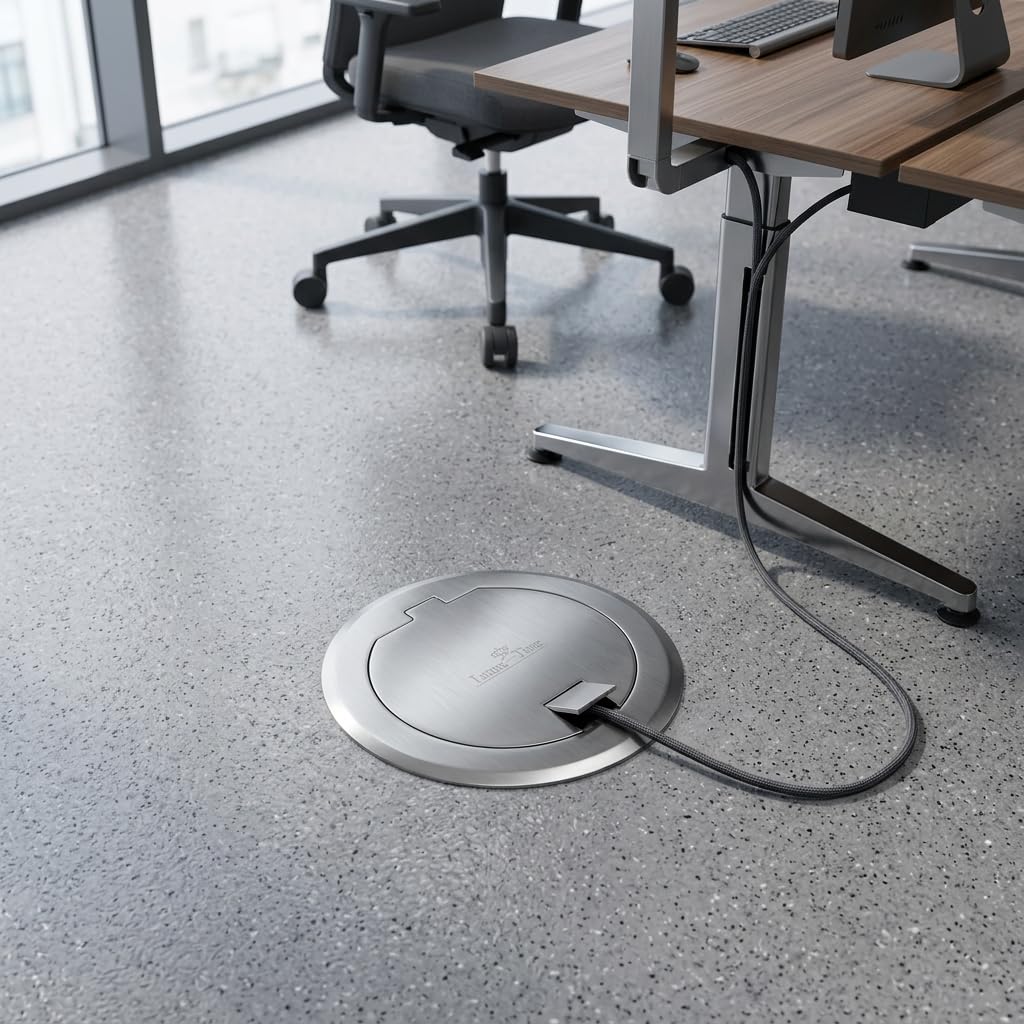 Scatola da Pavimento Rotonda in Acciaio Inox con Presa Italiana Tipo L, Presa da Incasso