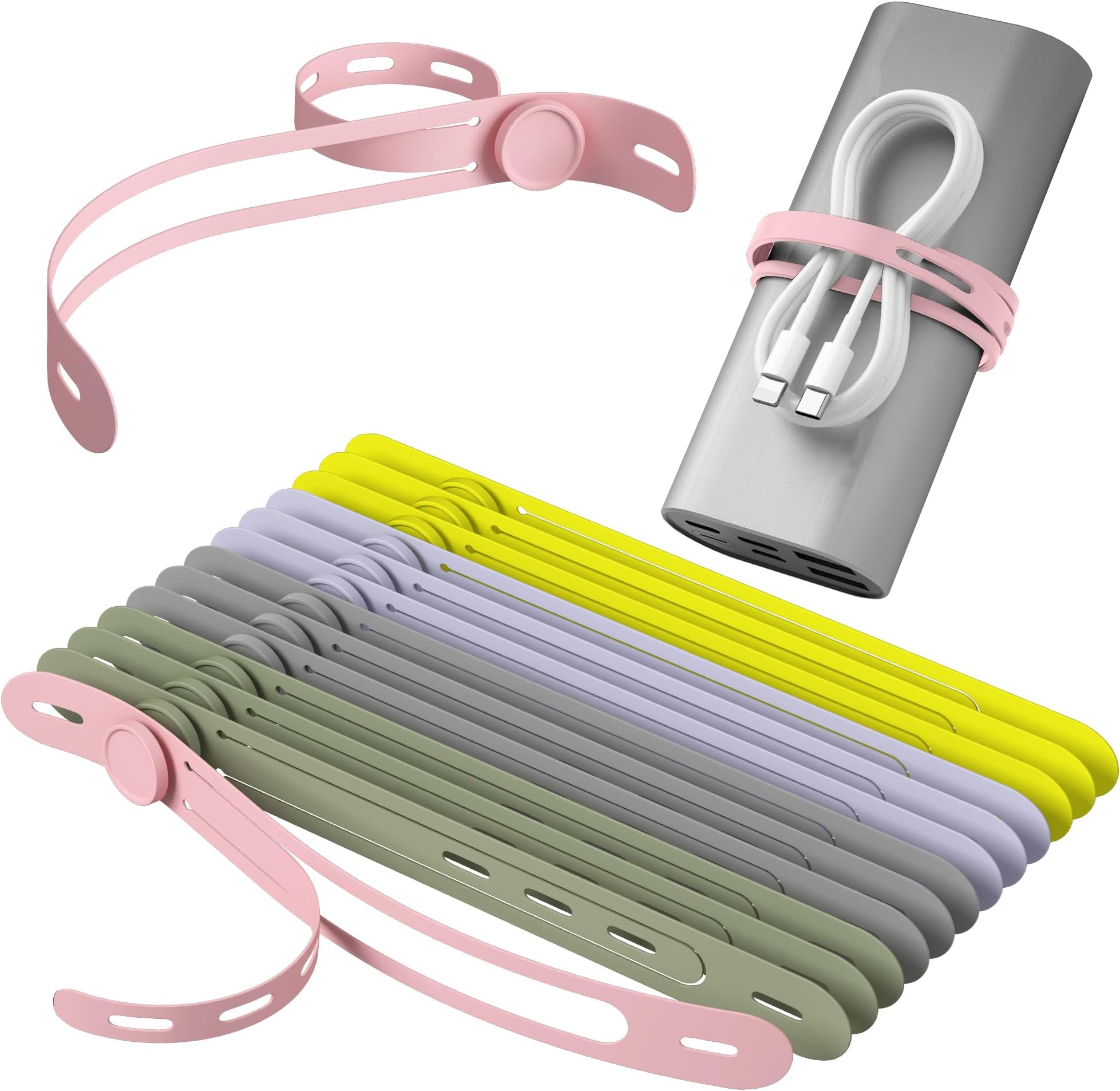 NearockleLatest Double-Sided Silicone Cable Ties, 15Pcs Reusable Cord Organizer for Bundling Phone Charger and USB Cable, Multifunctional Organizer for Travel Home (Multi)