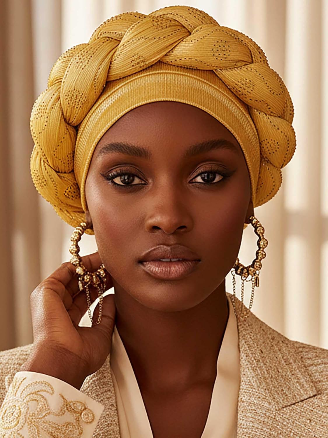 Woeoe African Headwrap Gold Braided Turbans for Women - Image 5
