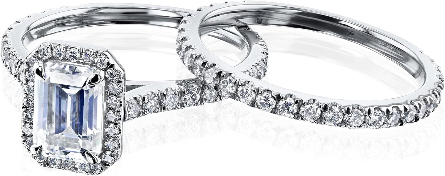 Kobelli Emerald Cut Moissanite Halo Bridal Set