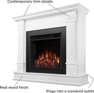 Real Flame Silverton 48 Electric Fireplace with Mantel for Living Room or Bedroom, Replaceable Fireplace Insert Heater, Realistic Log and Flame Effect, Remote Control, Timer, White