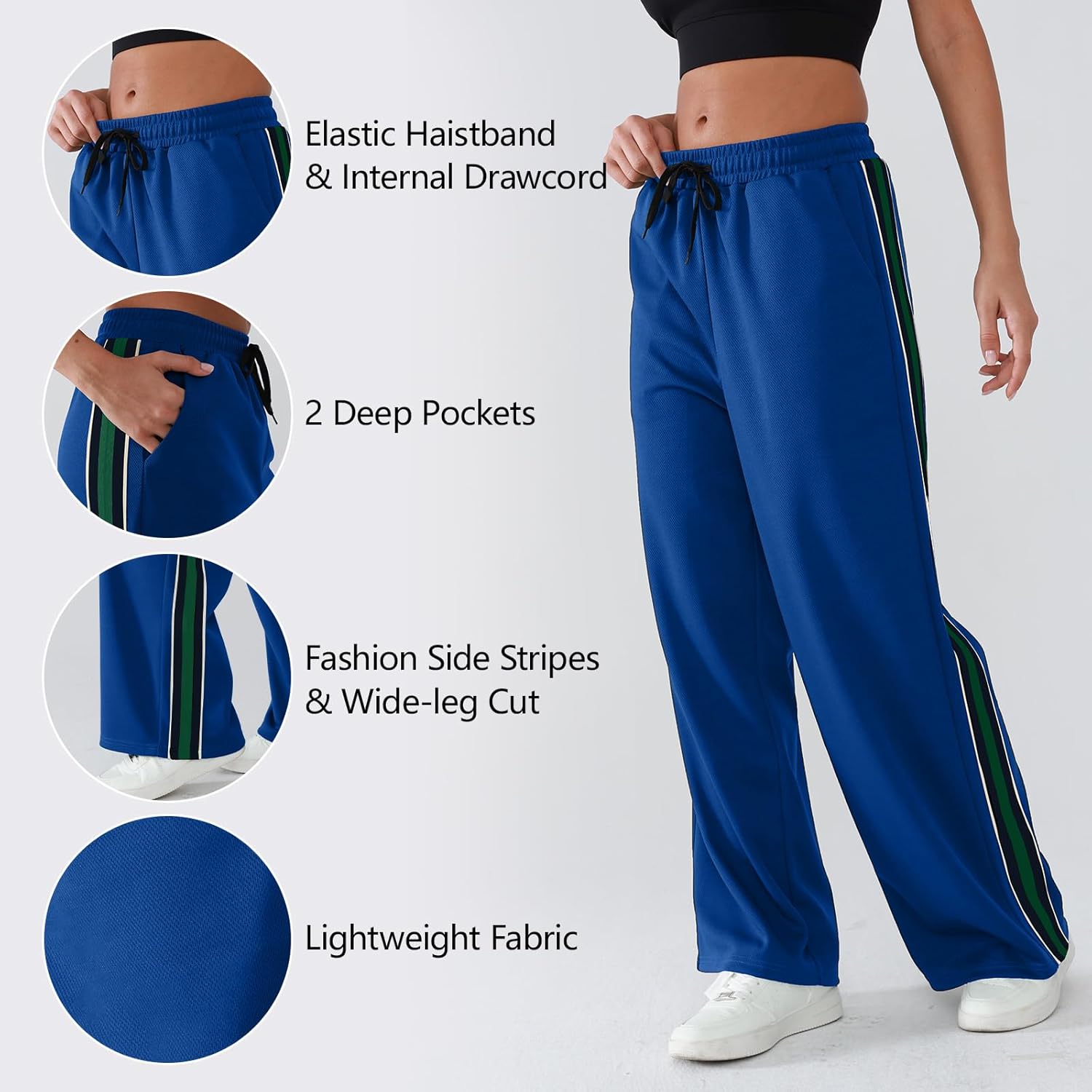 Women's Wide-Leg Track Pants with Pockets - High Waist Athletic Pants, Quick-Dry Lightweight Straight Leg Pants - Image 3